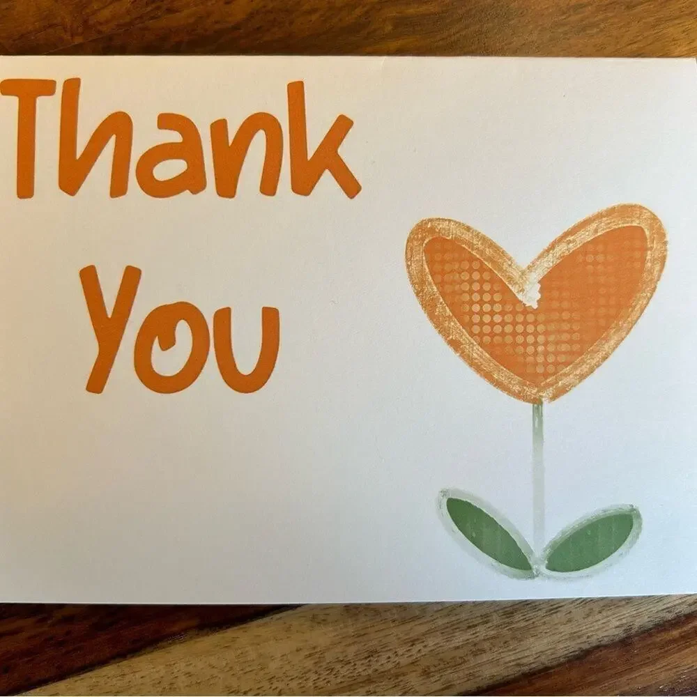 Greeting Cards Thank You Notes Thank You Cards Set of 6 Custom Orange Heart Note